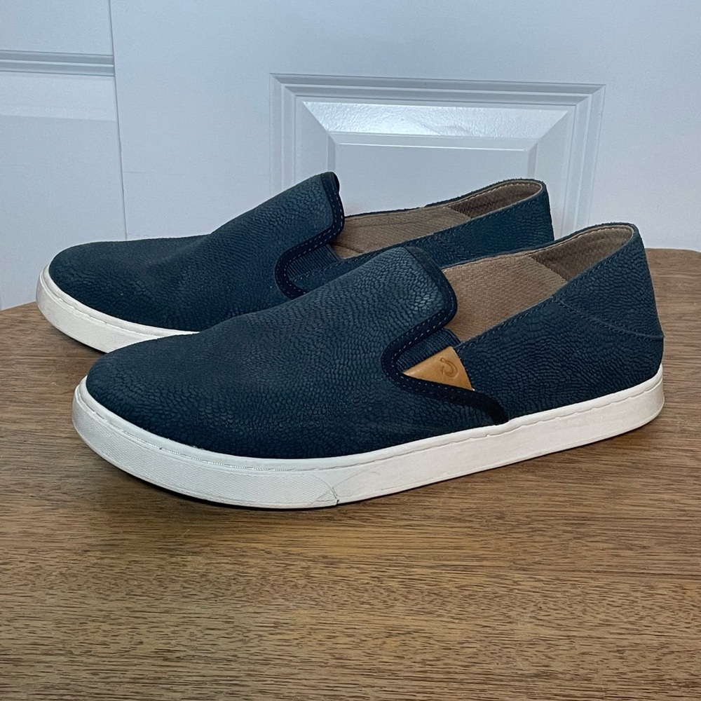 OluKai Black Leather Slip-On Loafers Size 11